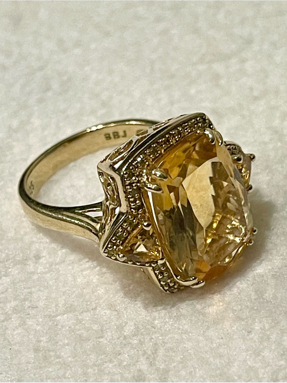 VTG BBJ Yellow Citrine Halo Gold Plated 925 Silver Ring SZ 8